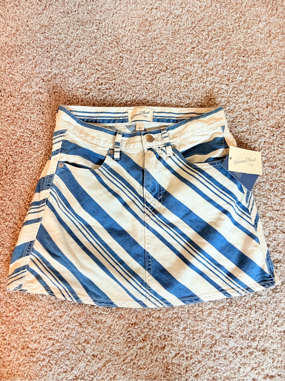 Universal Thread Blue & White Striped Denim Mini Skirt Size 2 NWT
